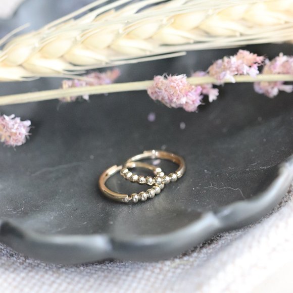 14K Yellow Gold Thin Beade Huggie Hoops "the Simple Things" by BrightlyandLilian - Picture 4 of 5